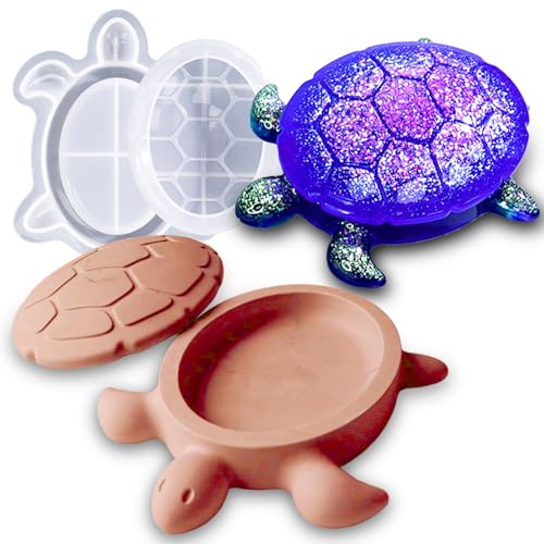 Japleed Turtle Box Resin Mold with Lid 3D Sea Animal Storage Container Silicone Resin Casting Molds Unique Marine Turtle Jewelry Trinket Holder Candy Jar Epoxy Concrete Art Craft Mold Home Decor