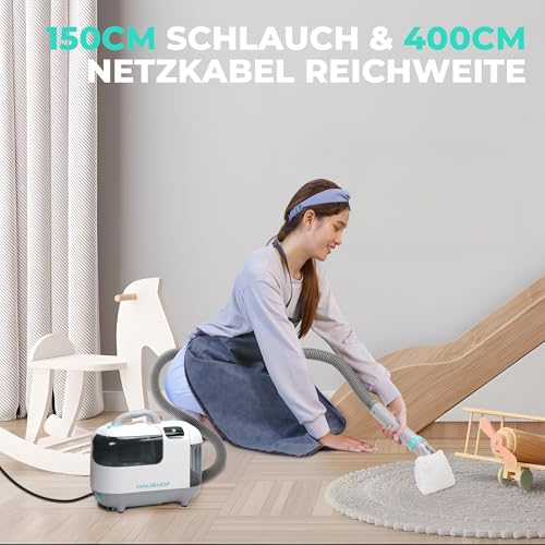 HAUSHOF Waschsauger mit Dampffunktion, StainZapper Vapo Teppichreiniger Polsterreiniger Gerät mit Warmwasserfunktion & Hochtemperatur-Dampffunktion, Mit Reinigungsmittel, Für Teppich, Sofa, Auto