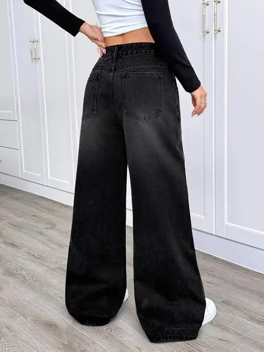 Image of KOTTY Women Wide Leg Baggy Jeans High Waist Relaxed Fit Denim Casual Wear