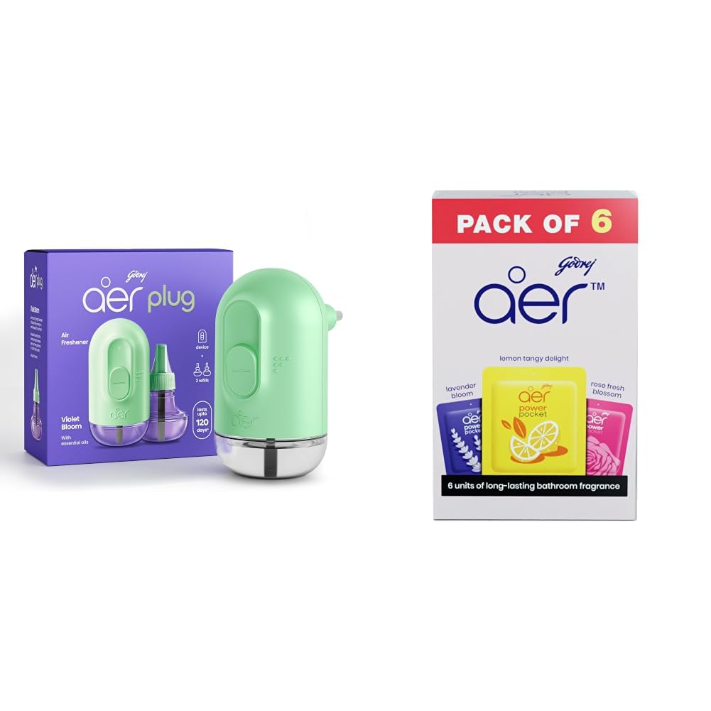 Godrej aer Plug Electric Air Freshener (Machine + 2 Refills (25ml each) | Violet Bloom | Lasts up to 120 days & Power Pocket | Bathroom freshener – Assorted Pack of 6 | Lasts up to 30 days-image-36