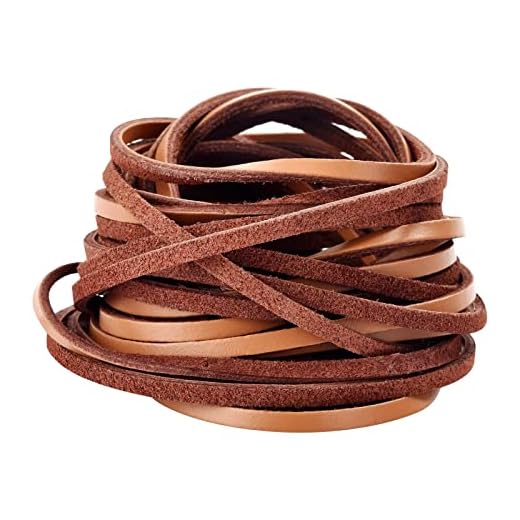 TeeLiy 3mm Flat Genuine Leather Cord, Strip Cord Braiding String Tan for Jewelry Making, Leather Shoe Lace, Arts & Crafts (Tan_3MM_5Yards)