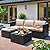 Devoko 3 Piece Patio Furniture Sets Manual Adjustable Angle All Weather Outdoor Wicker Rattan Patio Sofa with Cushions and Glass Table for Porch Poolside?Beige