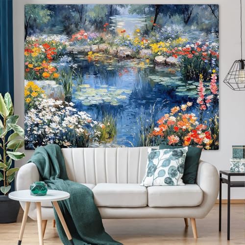 kampdream Scenery Tapestry, Colorful Flower Pond Landscape Wall Hanging, Nature Home Decor for Bedroom and Living Room Aesthetic Wall Art Decoration - Thumbnail 6