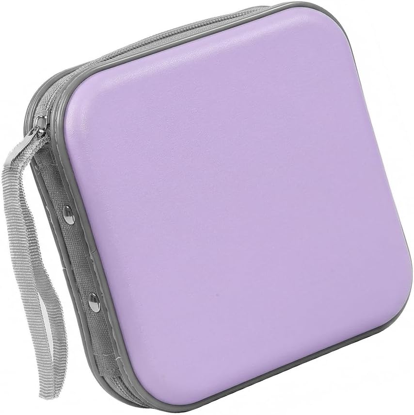 Car CD Case, Portable 40 Capacity Plastic DVDs Discs Wallet Storage Binder Organizer, Automotive CDs DVDs Protection Bag Zipper Case Holder for Travel, Universal Fit (Light Purple)