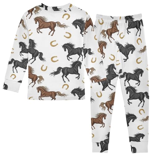Pajama Sets Long Sleeve Horse and Horseshoe Pattern Soft Comfy Sleepwear 2 Piece PJS 3-8T3