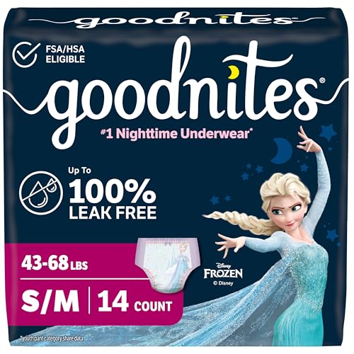 Goodnites Girls' Nighttime Bedwetting Underwear, Size S/M (43-68 lbs), 14 Ct, Packaging May Vary