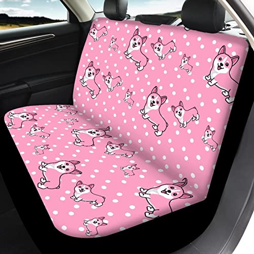 Image of Modysero Polka Dots Corgi Print Pink Car Set Cover Full Set Durable Soft Front Rear Bench Seat Cover Set for Women Elastic Breathable Automotive Seat Protector Universal Fit All Cars Trucks
