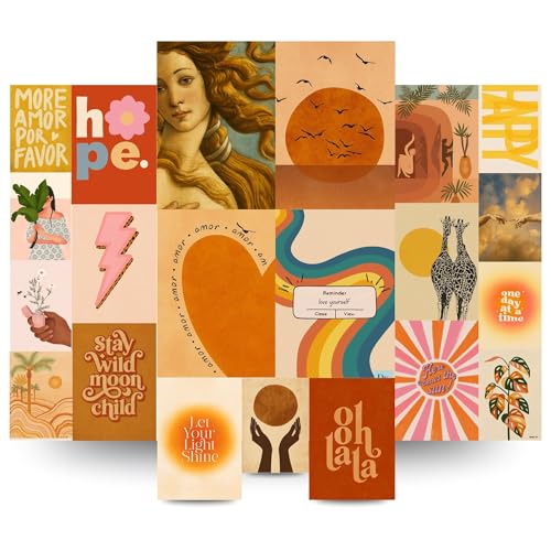 Image of Yellow Town India Bohemian Soul Wall Collage Kit | 21 MultiSized Posters + Wall Friendly Adhesive | 300 GSM | Indie Boho Aesthetic Art Prints | Perfect for Girly Room Decor