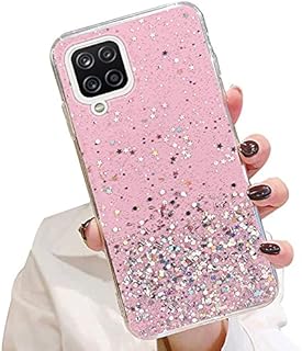 LCHULLE Samsung Galaxy A12 Case Star Glitter Shiny Slim Fit Shockproof Protective Girly Women Crystal Clear Phone Case Cover for for Samsung Galaxy A12-Pink
