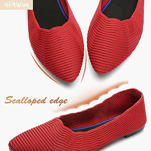 Heawish Women's Flats Shoes Ballet Flats For Women Scalloped Collar Pointed Toe Slip On Mesh Dress Shoes(Red, Us9) #TOP1