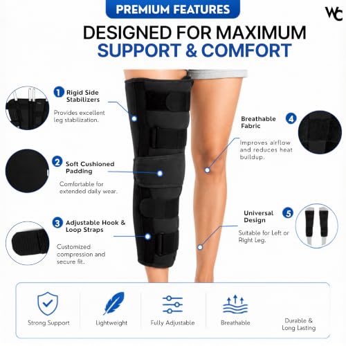 Image of Wonder Care Cotton Knee Immobilizer Brace For Knee Support For Dislocation Injuries Ligament Tear Wraparound Knee Stabilizer Splint For Men & Women (19 inch Long) (L)