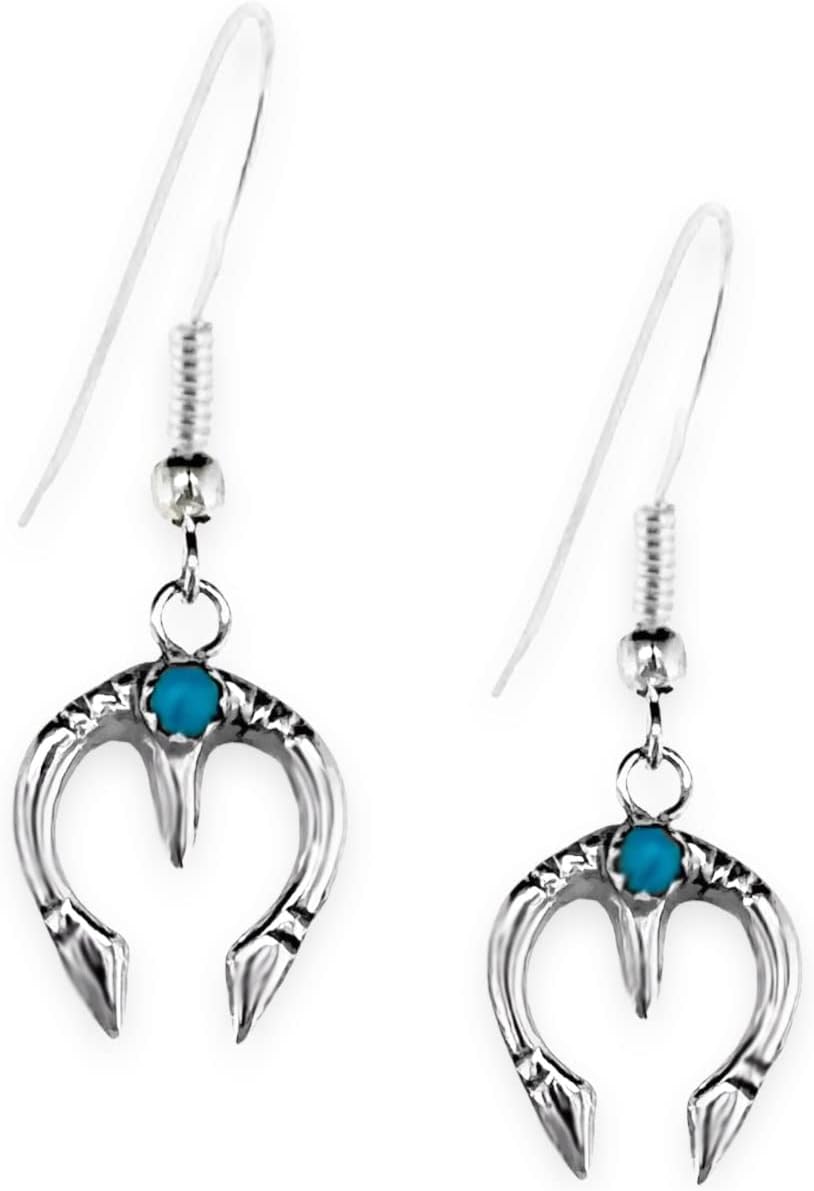 Genuine Sleeping Beauty Turquoise Naja Earrings, 925 Sterling Silver, Authentic Native American USA Handmade, Blue Drop Jewelry for Women and Girls, French Hook, Small Dangle Earring, Nickel Free