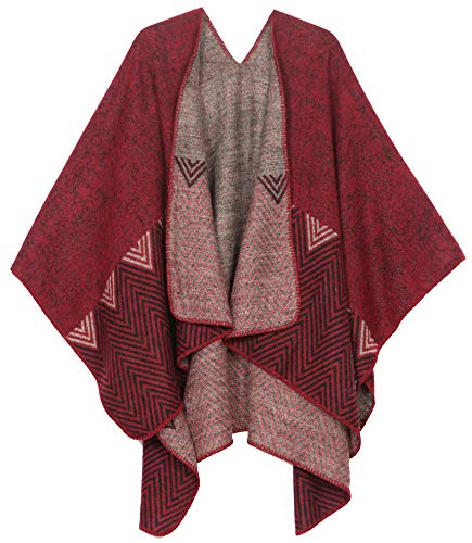 Sakkas Lupe Womens Reversible Poncho Wrap Cape Shawl Sweater Coat Cardigan Pattern