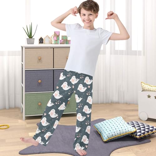 Boy's Pants Romantic White Seal Pink Hear Jogger Pants Elastic Waist Long Bottoms Trousers with Pockets 6-14 Years4