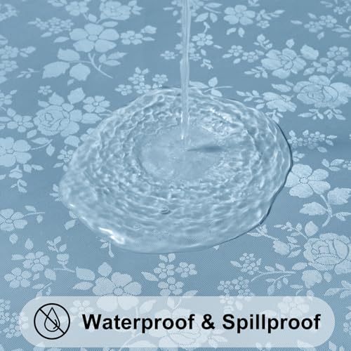 Image of Smiry Heavy Duty Vinyl Fitted Tablecloths for 8 Foot Rectangle Tables | Elastic Waterproof Fitted Tablecloths, Wipeable Washable Table Cover for Kitchen, Dining, Camping (Stone Blue, 30 inch x 96 inch)