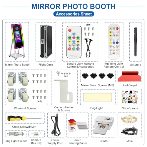 Image of Magic Mirror Photo Booth with Printer 45-22 inch Touch Screen DSLR Photo Booth with RGB Light Instant Printing and Sharing Professional PhotoBooth for Party (White-2)