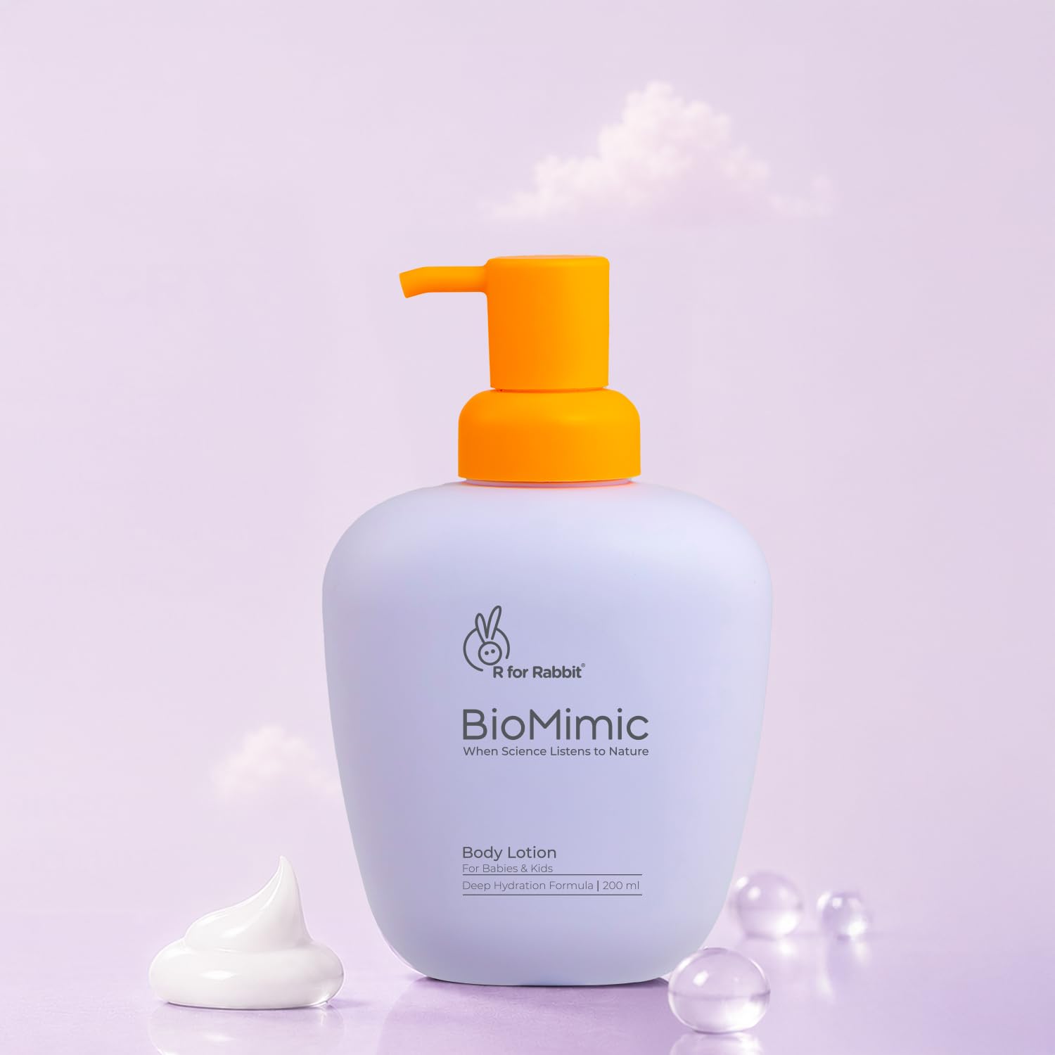 r for rabbit biomimic body lotion for babies & kids, 200 ml | squalane & hyaluronic acid | non-greasy, fast-absorbing hydration | paraben & mineral oil free | ph balanced