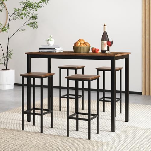 Image of COSTWAY Industrial Bar Stools Set of 4, 26 inch Backless Square Breakfast Bar Chairs with Metal Frame and Footrest, Counter Height Stools for Kitchen Island Dining Room Living Room, Rustic Brown