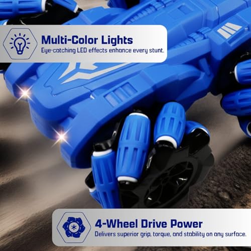 Image of Popsugar Remote Control Drift Stunt Car 4WD | 360 Rotating | Dual Sided Climbing | High-Speed Tumbling | Rechargeable Stunt Car | C-Type Charging | Remote Control Car for Kids | Made in India.