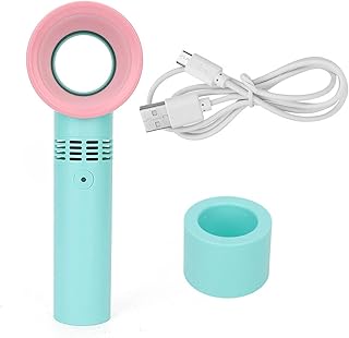 Mini Bladeless Eyelash Fan Dryer, Portable Mini USB Rechargeable Hand Held Fan with Fixed Base Essential Eyelash Extension Supplies Handheld Air Conditioning Blower for Grafting False Lash (Blue)