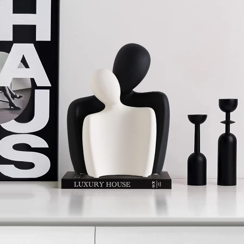 Ceramic Couple Statues for Home Decor, Hugging Couple Figurines for Shelf and Table Decor, Modern Romantic Sculptures for Living Room Bedroom Office Decor, Black White - Image 6
