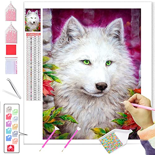 ANMUXI Kit de peinture diamant 5D pour adultes - Peinture diamant à faire soi-même - Peinture par numéro - Motif loup - 30 x 40 cm Cover
