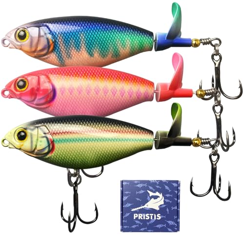 Pristis 3 pcs Topwater Fishing Lures with Single-Blade Propeller Tail, Top Water Plopper Swimbaits for Saltwater Freshwater, Plopping Sputter Bait, Whopper Floating Lures for Bass Pike Perch Walleye