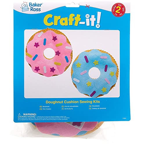 Baker Ross FC800 Donut Kissen Nähset für Kinder - 2er Pack, Bastelset zum Nähen für Kinder