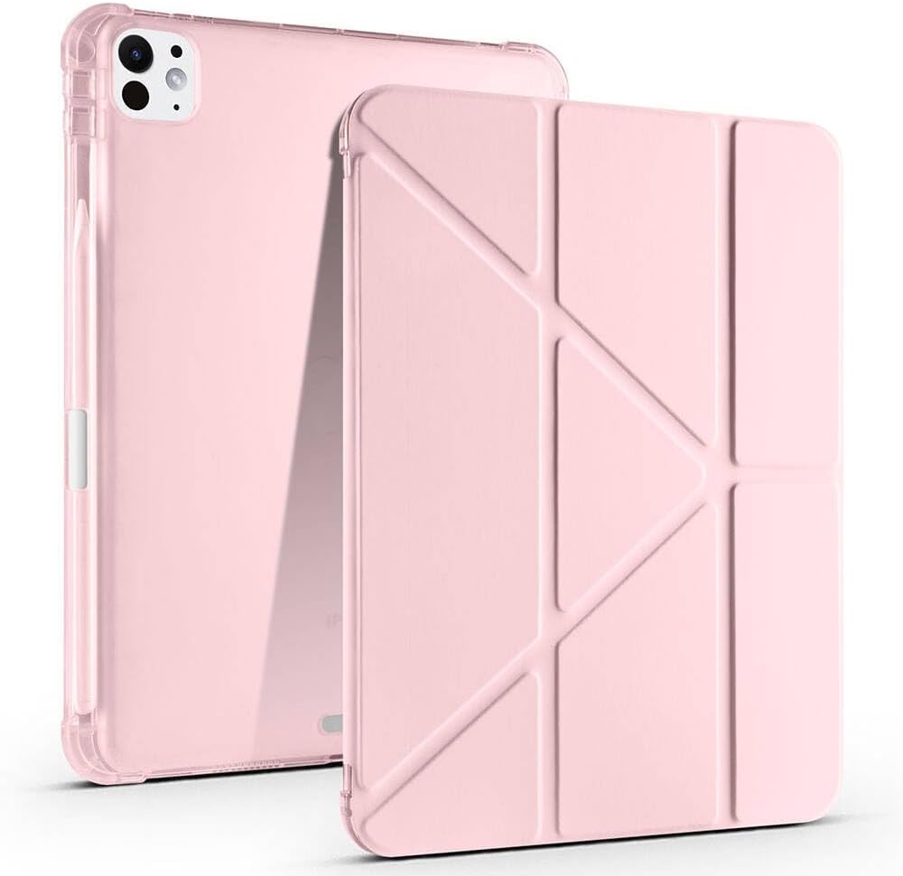 Zore Apple ile uyumlu iPad Pro 11 2024 Kılıf Zore Tri Folding Kalem Bölmeli Standlı Kılıf Rose Gold