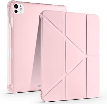 Case Compatible with iPad Pro 11 inch M4 2024 Triangle Foldable Pen Charging Case A2836 A2837 A3006 Pink