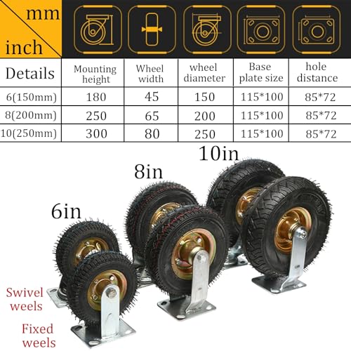 Roulette pivotante en caoutchouc Robuste de 25,4 cm avec double roulement à billes