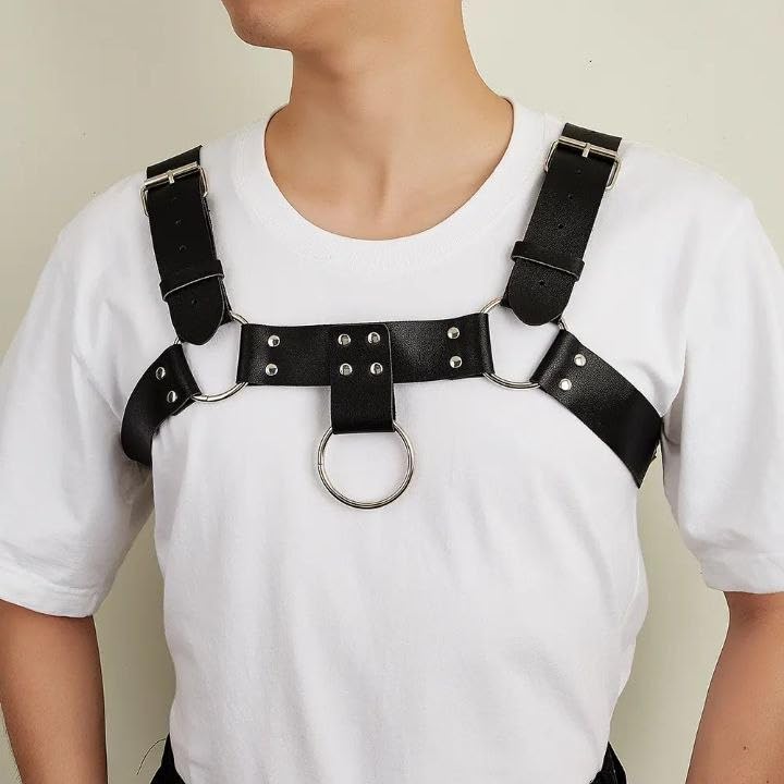 Men's PU Leather Body Chest Harness, Adjustable Buckle, Black, Costume Accessory-picture-16
