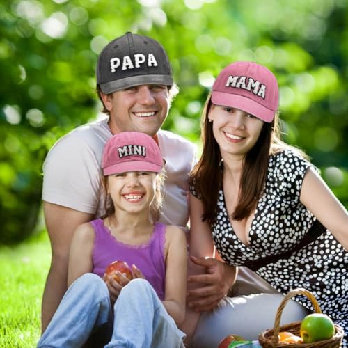 BAOZOON 3 Pcs Parent-Child Baseball Hats Mama Papa Mini Daughter Son Baby Family Hat Retro Adjustable Snap Cap Matching Gift4