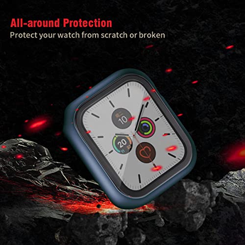 Image of HANKN (2 Pack Hard PC Case with Button for Apple Watch Series 9 8 7 41mm Tempered Glass Screen Protector Case, Full Coverage Ultra-thin Iwatch Bumper Cover (Night Blue, 41mm)