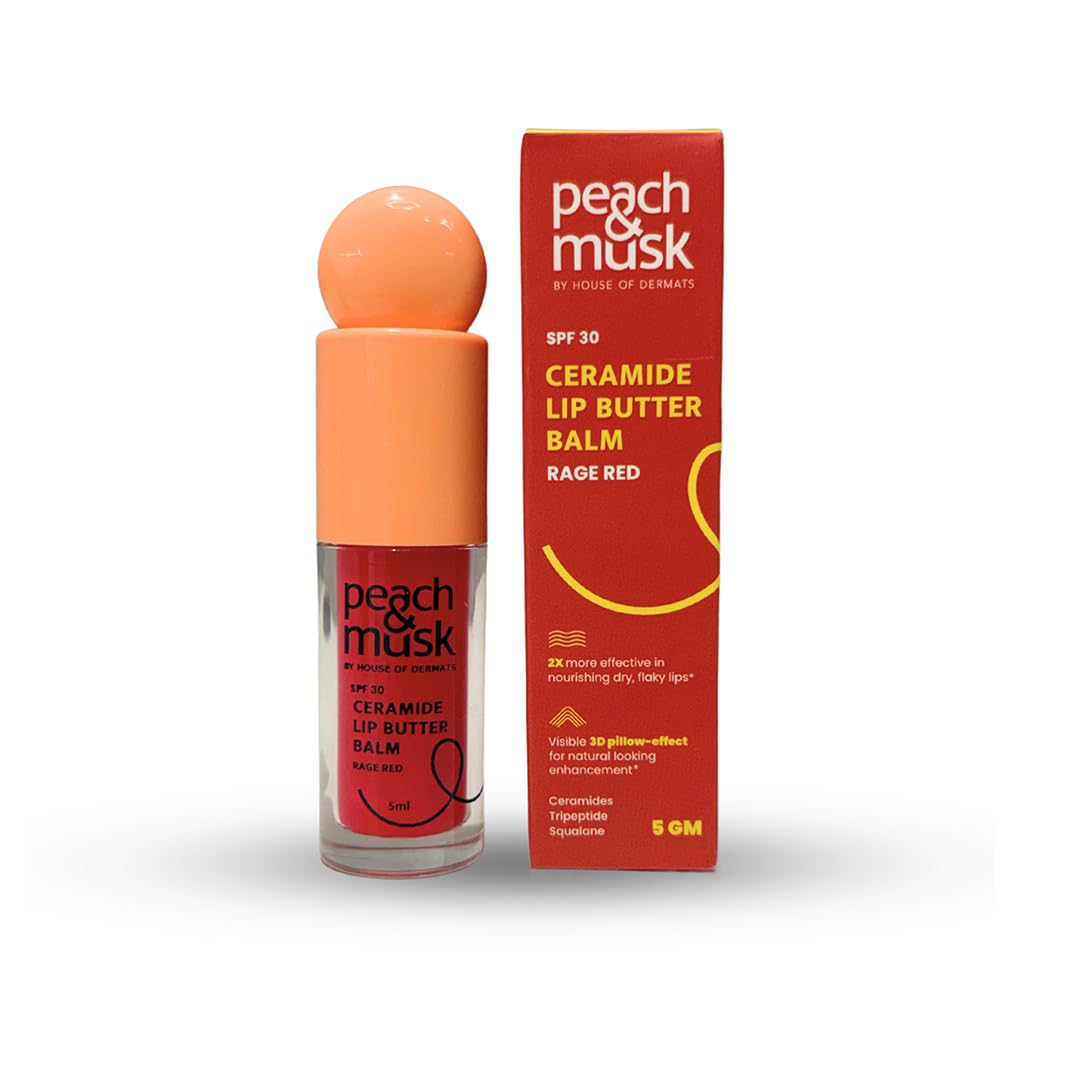 SPF 30 Ceramide Lip Butter Balm, for Dry Lips with Tripeptide & Squalane, 3D Pillow Effect, Brightens & Hydrates Lips, Tinted Lip Balm - Rage Red (5ml)-picture-28