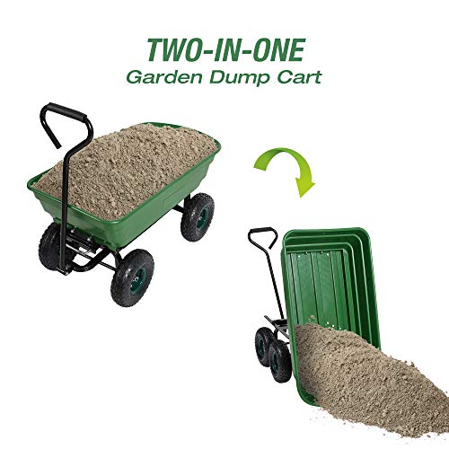 CARSTY Utility Garden Dump Wagon Cart,550 lbs Capacity Heavy Duty Lawn Trolley Yard Wheelbarrow Carrier with Sturdy Steel Frame for Outdoor Camping Picnic Riding Yard,Green