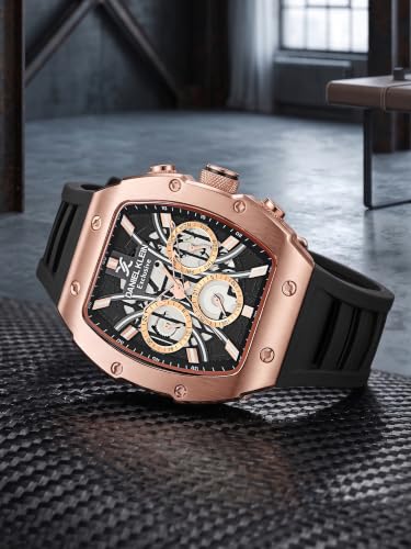 Image of Daniel Klein Analog Black Tonneau Dial Rose Gold Case Black Silicone Strap Chronograph Water-Resistant Wrist Watch for Men Boys DK.1.13638-6