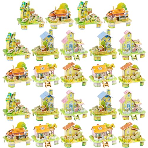 DBPBToU 24 Pack 3D Puzzles for Kids Gift, Cartoon Paper Foam Puzzles Toy for Girls and Boys DIY Jigsaw Toys Mini House for School Family Craft...