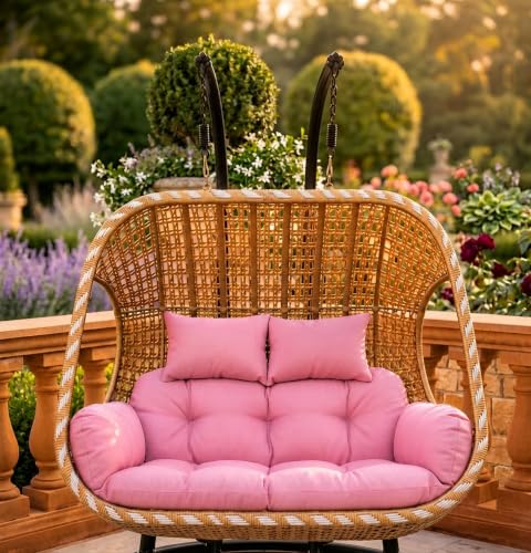 Image of Double Seater Swing Chair Cushion Replacement Pad for Hanging Egg Seat Outdoor Patio Garden Balcony Pink Cover Two Person Frame Not Included Home Terrace Furniture