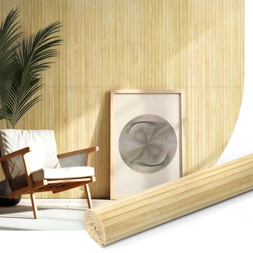 Natural Bamboo Wall Panel for Interior Wall Decor, Renewable Pole Wrap Wainscoting Paneling for Wall Ceiling Furniture Cabinet Office, 48 x 96 Inch, Raw
