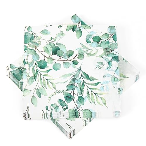 Servilletas de Eucalipto, 40 piezas Servilletas de Hoja de Eucalipto, Servilletas Papel Decoradas Verde, 33 x 33 cm Servilletas Papel Fiesta para Bodas Cumpleaños Bautizos Comuniones