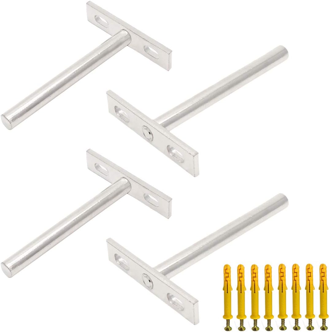 Floating Shelf Bracket 3-inch Hidden Shelf Brackets for Wood Shelves Wall Mount Blind Shelf Supports with Screws and Wall Plugs, Silver -4pcs