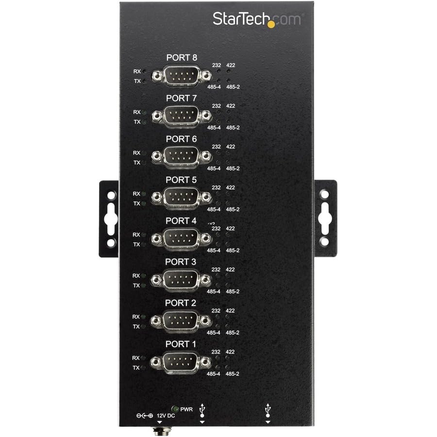 Image of StarTech.com 8 Port Serial Hub USB to RS232 /RS485 /RS422 Adapter - Industrial USB 2.0 to DB9 Serial Converter Hub - IP30 Rated - Din Rail Mountable Metal Serial Hub - 15kV ESD Protection, TAA