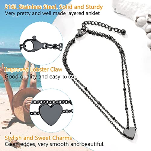 PROSTEEL Anklet for Women, Adjustable Waterproof Ankle Bracelets, Heart/Cuban/Figaro Foot Chain 316L Stainless Steel for Beach Summer with Gift Box - Image 4