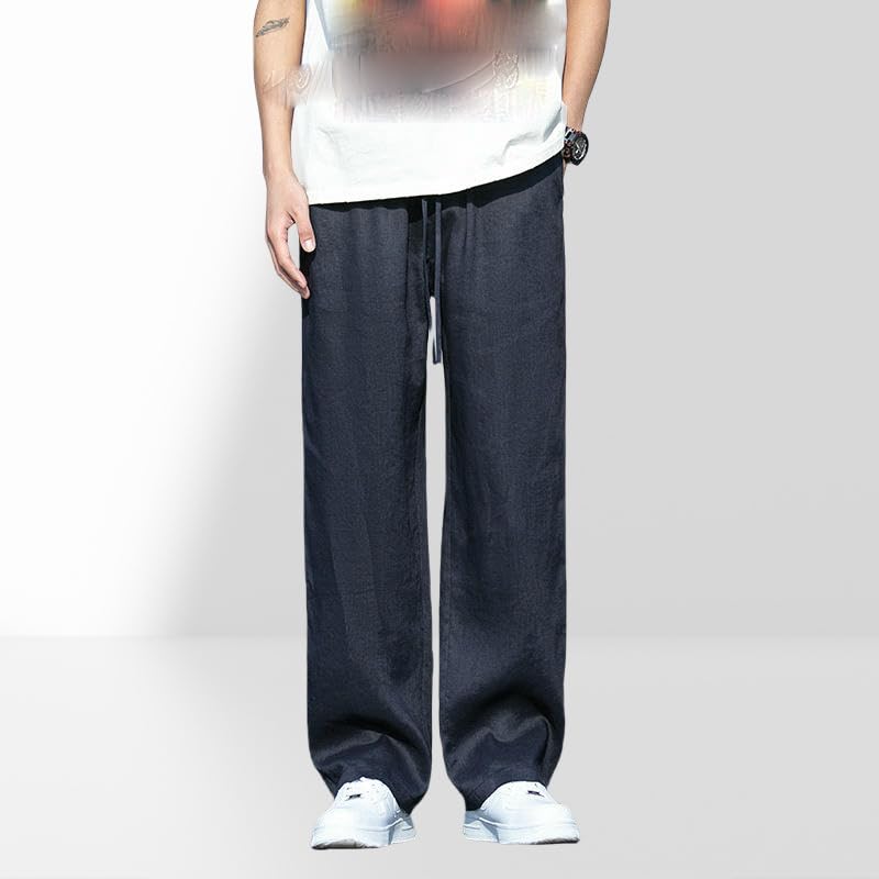Men's Spring Summer Minimalist Straight Wide Leg Chinese Style Cotton Linen Casual Long Pants3
