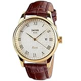 腕時計 メンズ ブラウン 革 ベルト ビジネス うで時計 紳士 防水 クオーツ アナログ おしゃれ クラシック カジュアル シンプル 日付 軽量 男性用 時計 父の日 プレゼント ホワイトWatch for Men