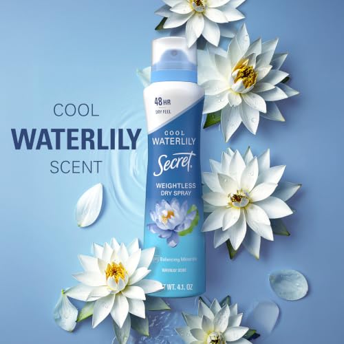 Secret Dry Spray Antiperspirant Deodorant for Women, 48hr Weightless Sweat & Odor Protection, Gentle on Skin, Waterlily & Argan Oil Scent, 4.1 oz (Pack of 3) - image 8