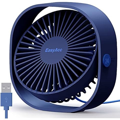 USB Ventilator,EasyAcc Mini Ventilator USB Tischventilator leise Klein 2 Jahre Garantie Starker Exquisit Lüfter 3 Geschwindigkeiten 360 Grad Drehung Desk Fan für Schreibtisch Zuhause Büro Saphirblau Cover