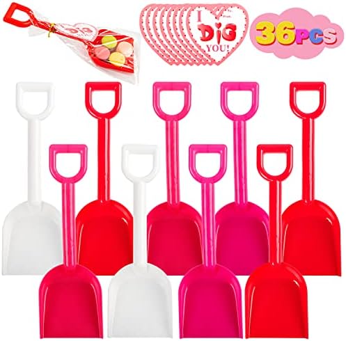 36 Packs Plastic Shovels with Valentines Day “I DIG You” Gift Cards and Bags for School Classroom Valentine’s Exchange Greeting Cards