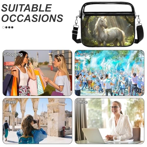 Magical Unicorrn in The Forests Creek Large Clear Stadium Bag Clear Mini Messenger Bags with 2 Compartments Crossbody Bag4